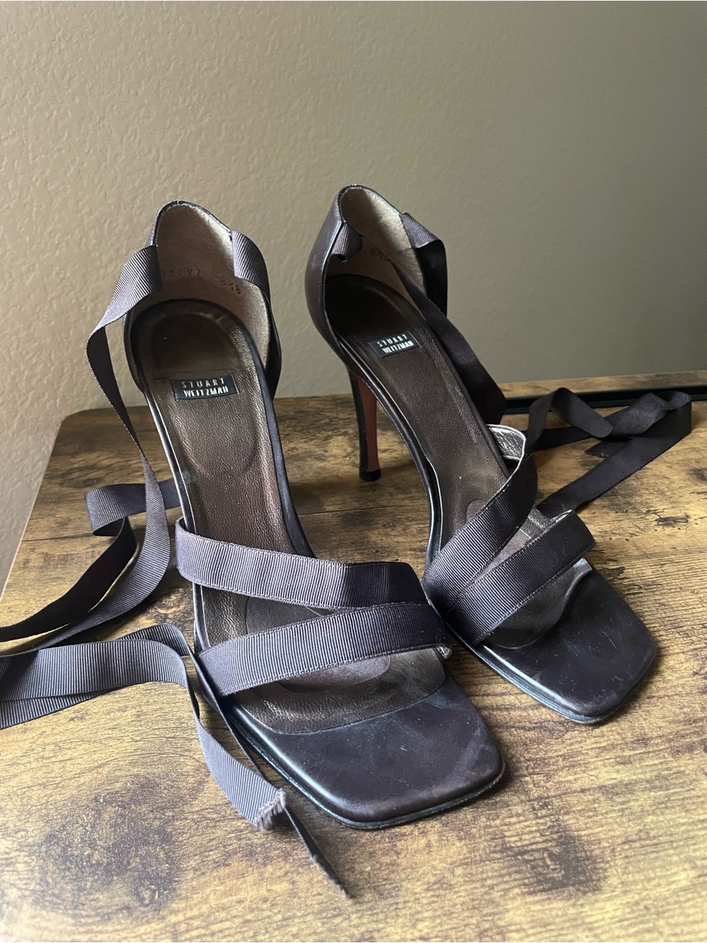 Vintage Stuart Weitzman Dark Brown Strappy High Heel Sandals